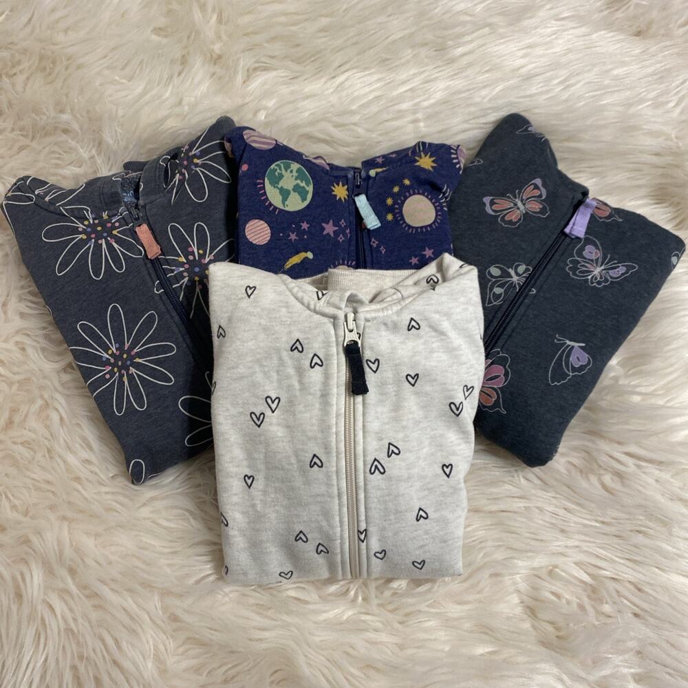 Cat and Jack Girls 14 Zip Hoodies Lot of 4 Galaxy, Butterflies, Hearts, Flowers
